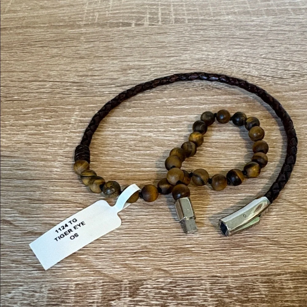 Nordstrom Jonas Studio Hand Knotted Tiger's Eye & Leather Wrap Bracelet NWT